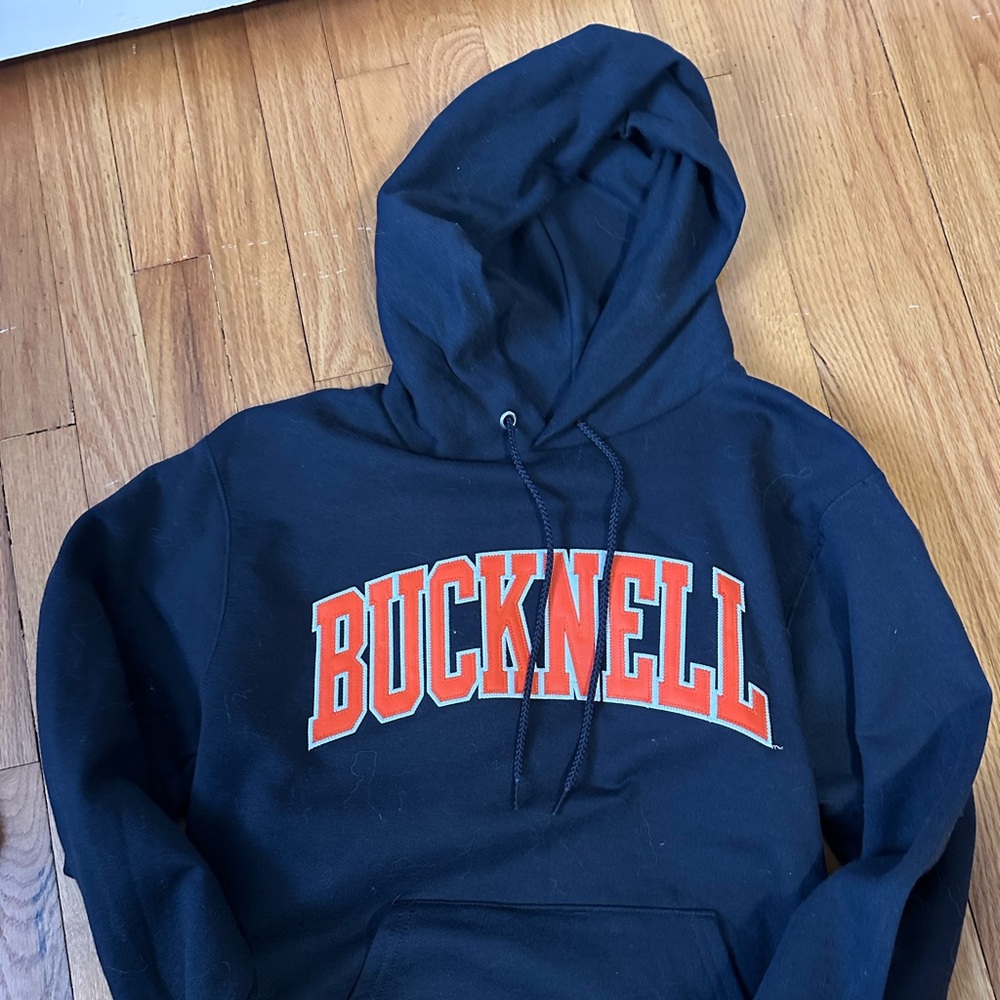 Champion Navy Blue Hoodie with Orange Logo